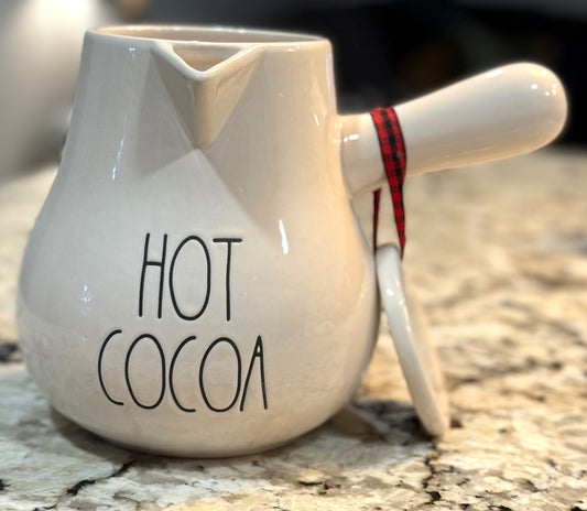 New Rae Dunn 2-piece ceramic Christmas decor set HOT COCOA pot & LET IT SNOW ornament