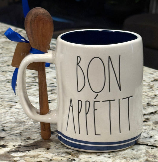 New Rae Dunn x Ratatouille white ceramic coffee mug BON APPETITE’