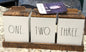 New Rae Dunn wood storage caddy block set ONE TWO THREE