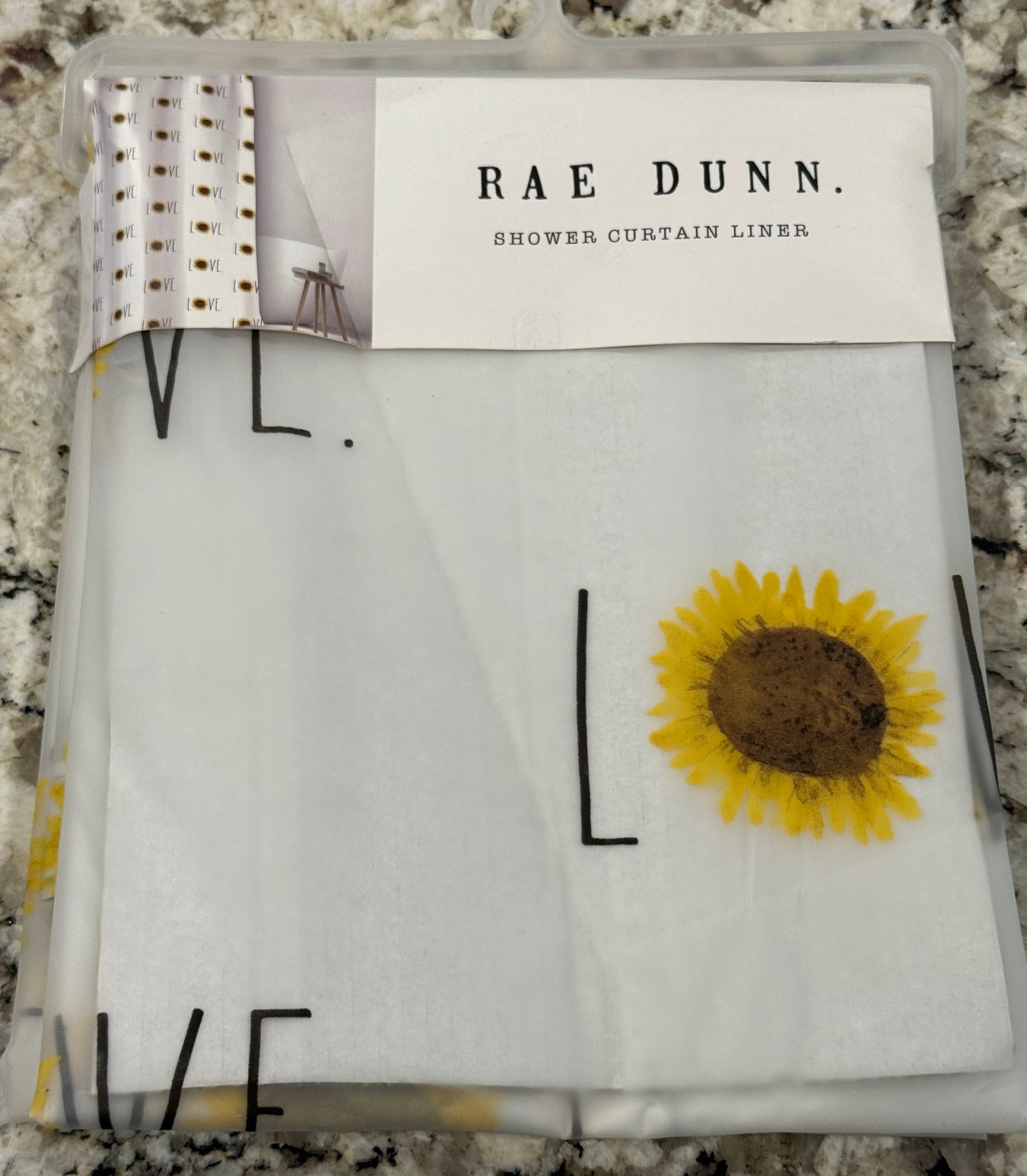 New Rae Dunn shower curtain liner LOVE sunflower print