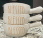 New Rae Dunn 3-piece white ceramic BLESSED handled soup bowl set