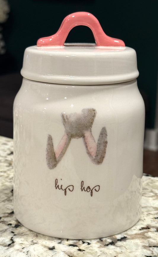 New Rae Dunn ceramic Easter Bunny small canister 6” HIP HOP