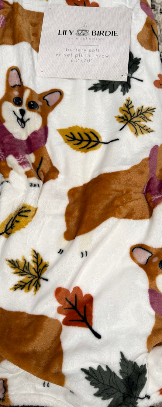 New Lily and Bride Corgi and leaf print super soft fall throw blanket bedding 60x70
