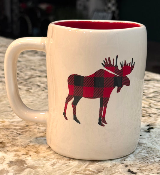 Rae Dunn ceramic Hard to find NOT AMOOSED 🫎 plaid moose  coffee mug