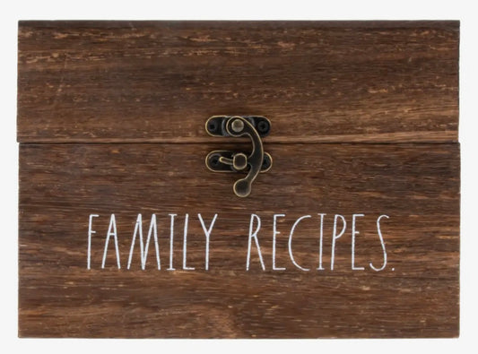 New Rae Dunn brown FAMILY RECIPES Vintage Look Wooden Recipe Box