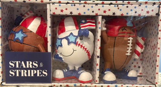 New Stars & Stripes resin 3-piece red, white, blue sports themed decor set July 4th Americana