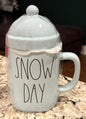 New Rae Dunn blue ceramic Christmas topper mug  SNOW DAY