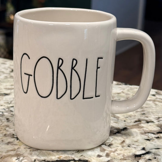 New Rae Dunn white ceramic mug GOBBLE