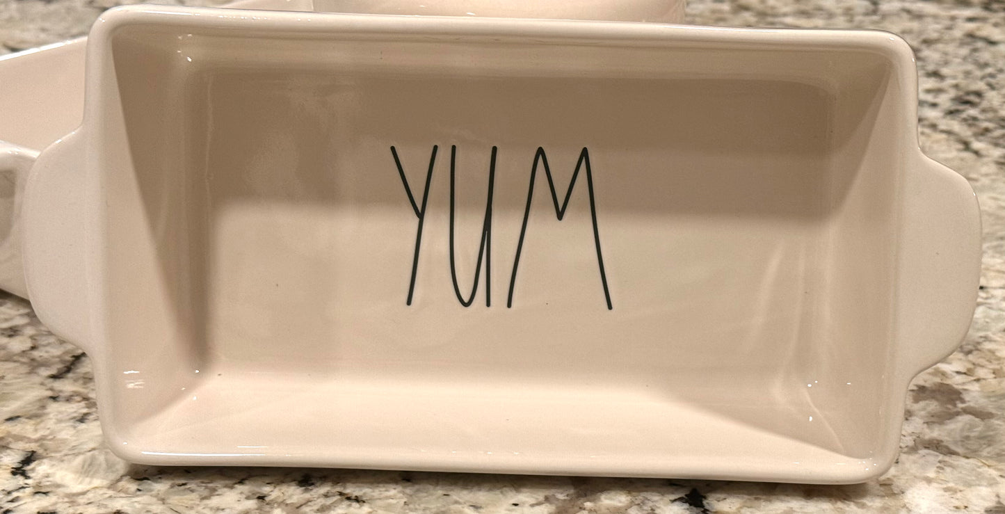 Rae Dunn white ceramic baking pan 10.5x5 YUM