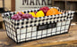 New Rae Dunn MARKET FRESH Metal Black Wire Baskets Lined with plaid fabric
