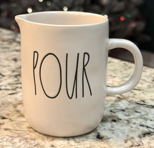 Rae Dunn white ceramic pitcher POUR