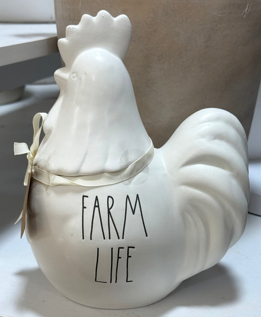 New Rae Dunn ceramic rooster cookie jar FARM LIFE