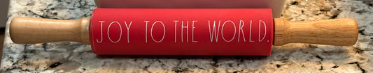 New Rae Dunn red Christmas rolling pin JOY TO THE WORLD