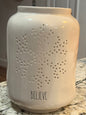 New Rae Dunn white ceramic large BELIEVE candle luminary