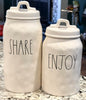 Rae Dunn white ceramic 2017 dimpled canister set SHARE/ENJOY