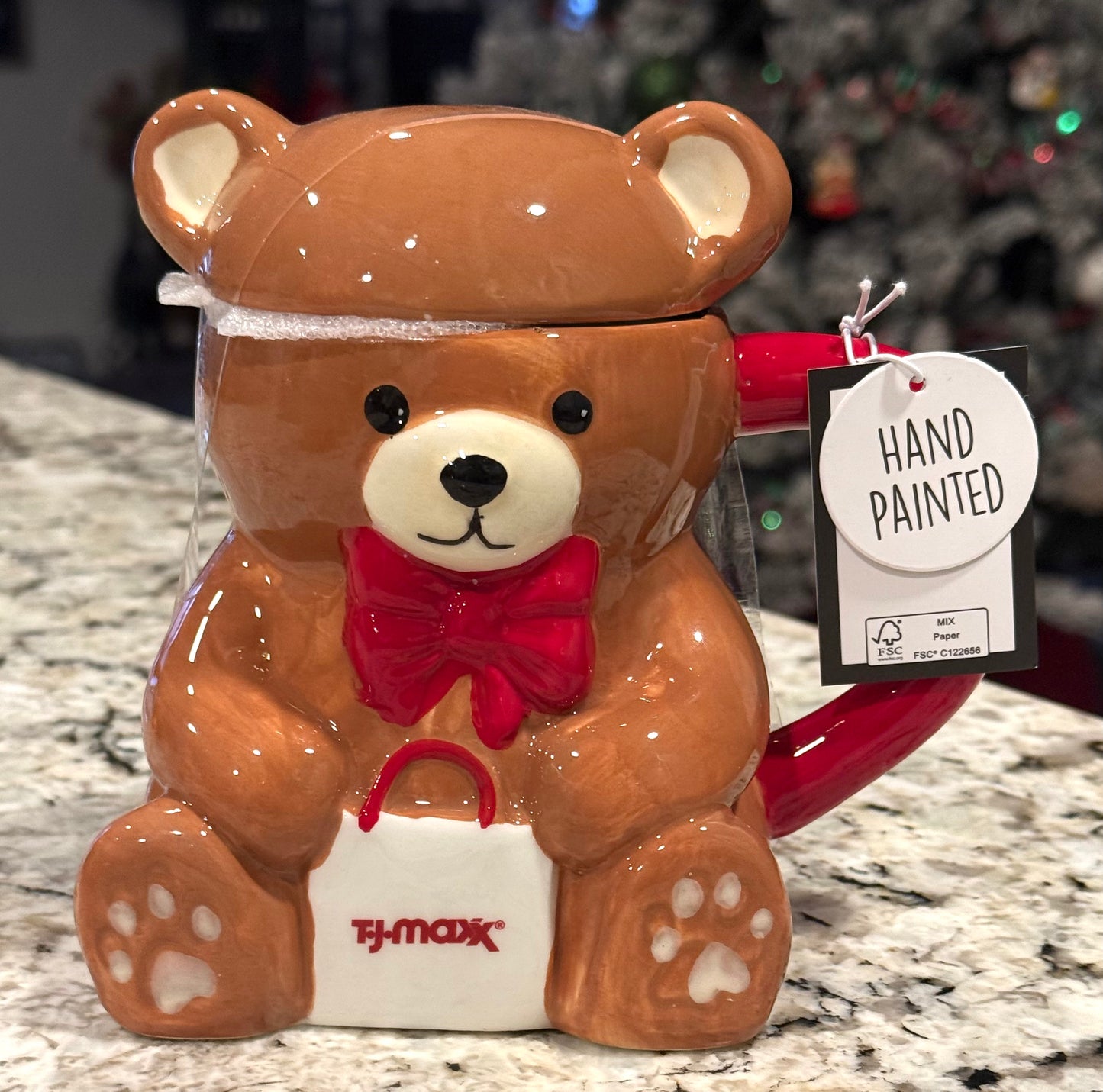 New ceramic Teddy Bear 🧸 Christmas coffee mug TJMAXX bag