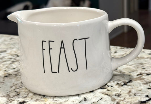 New Rae Dunn white ceramic FEAST gravy boat