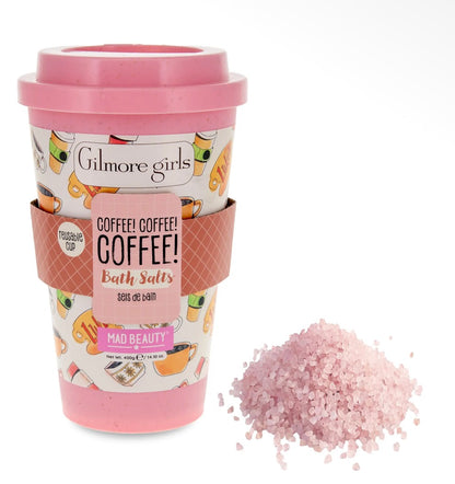 New Mad Beauty The Gilmore Girls pink travel coffee cup bath salts gift cup