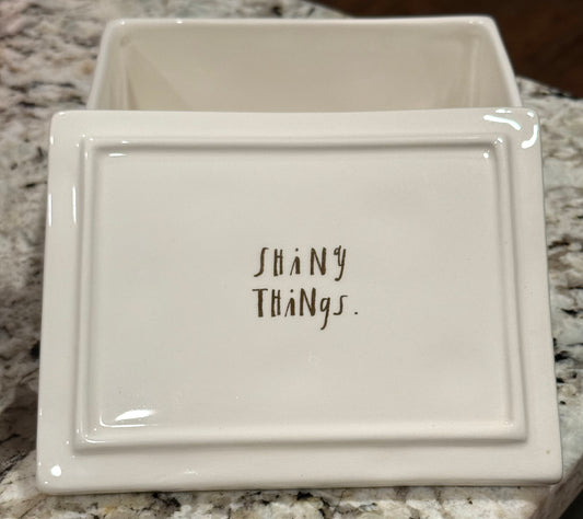 New Rae Dunn ceramic trinket storage box SHINY THINGS 6.5x5”