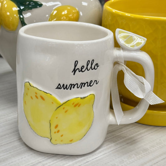 New Rae Dunn white ceramic coffee lemon 🍋 coffee mug HELLO SUMMER