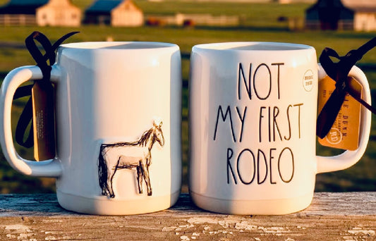 New Rae Dunn white ceramic coffee mug NOT MY FIRST RODEO