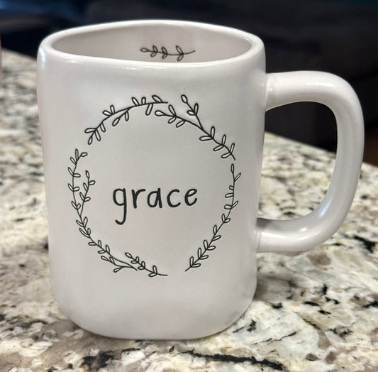 New Rae Dunn white ceramic coffee mug GRACE