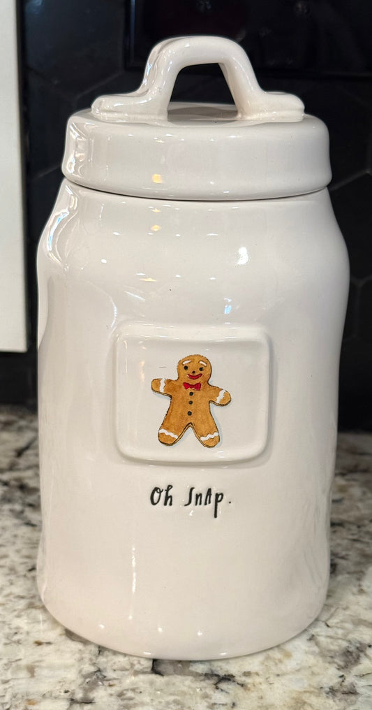 Retired Rae Dunn ceramic OH SNAP white gingerbread Christmas holiday canister