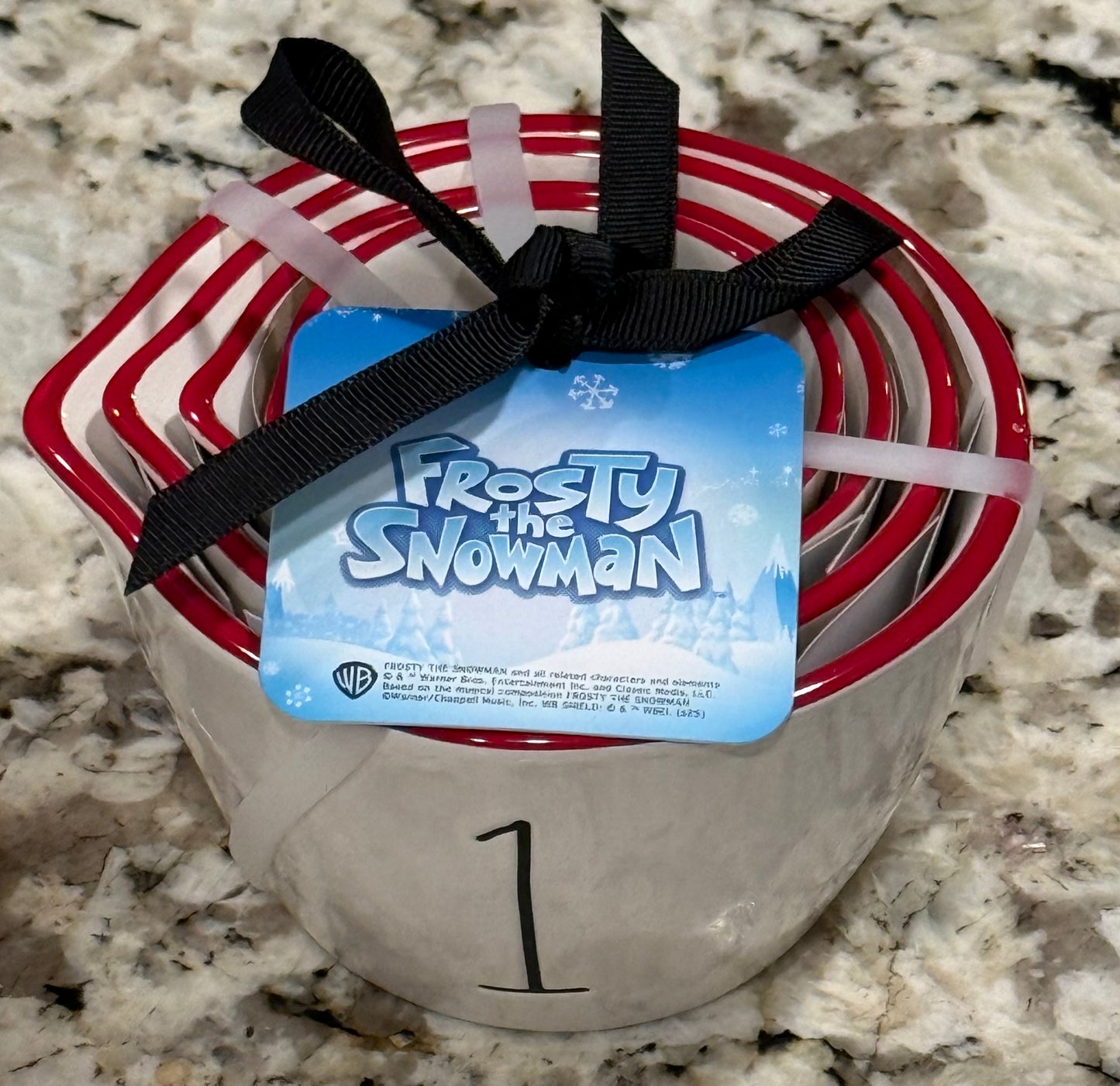 New Rae Dunn white ceramic FROSTY THE SNOWMAN ☃️ Christmas measuring cup set
