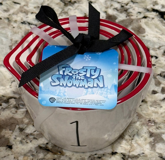 New Rae Dunn white ceramic FROSTY THE SNOWMAN ☃️ Christmas measuring cup set