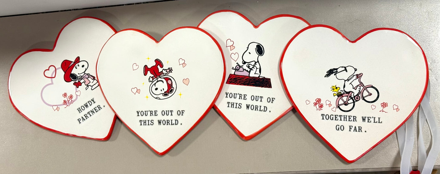 New Rae Dunn x Peanuts Snoopy ceramic 4-piece heart coaster set