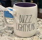 New Rae Dunn x Pixar’s Toy Story white ceramic coffee mug BUZZ LIGHTYEAR purple interior