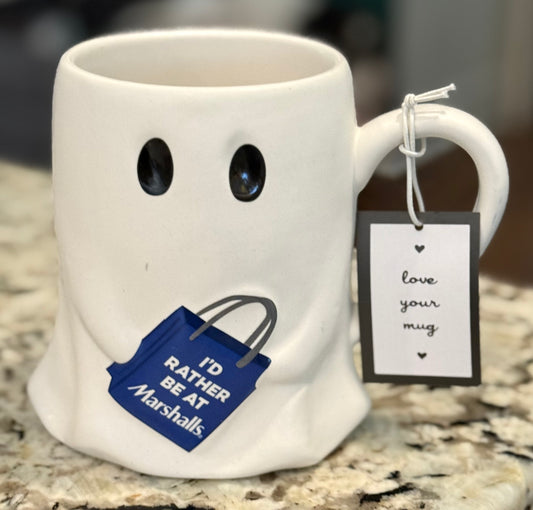 New white ceramic Halloween ghost mug I’D RATHER BE AT MARSHALLS.