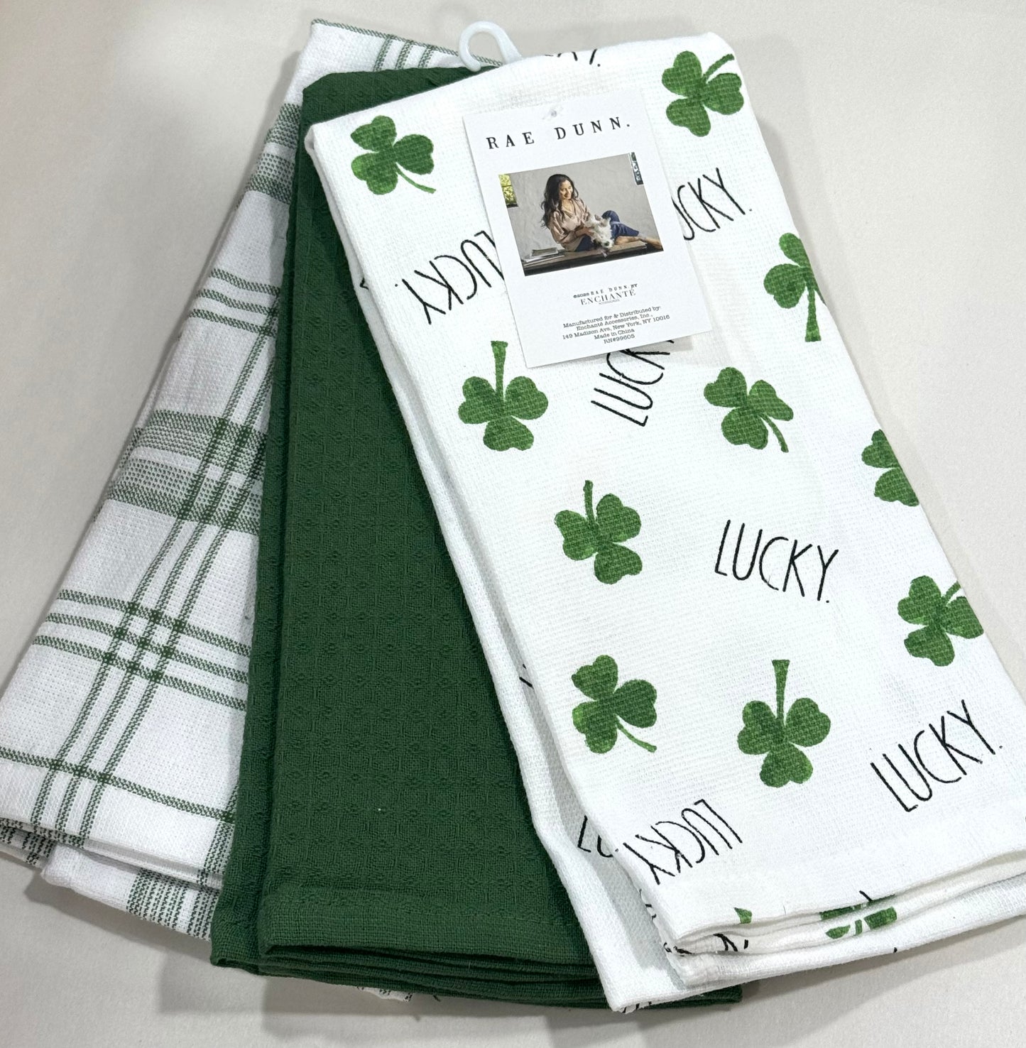 New Rae Dunn St. Patrick’s Day 3-piece kitchen hand towel set LUCKY 🍀