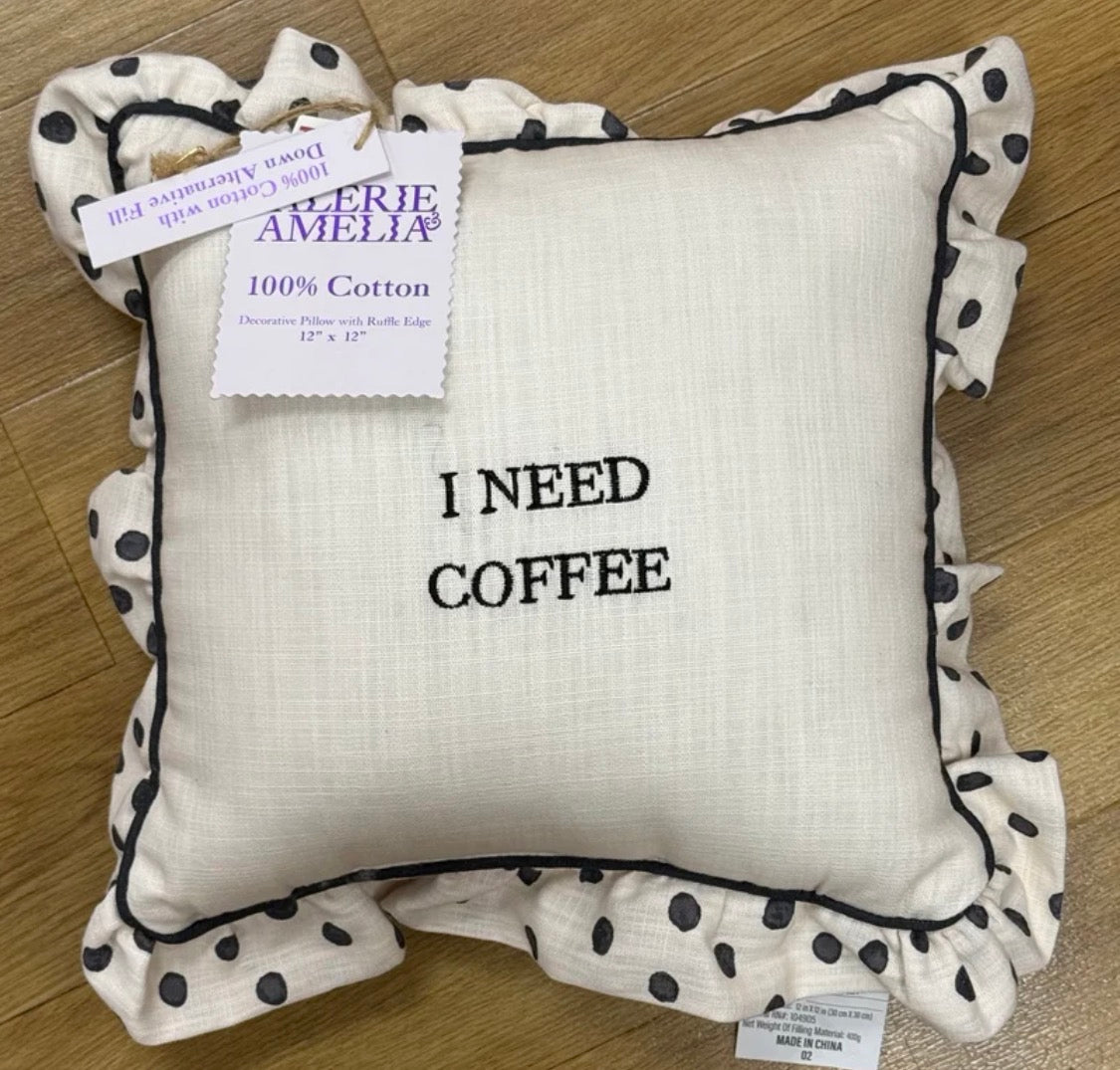 New 12x12 polka dot throw pillow decor I NEED COFFEE