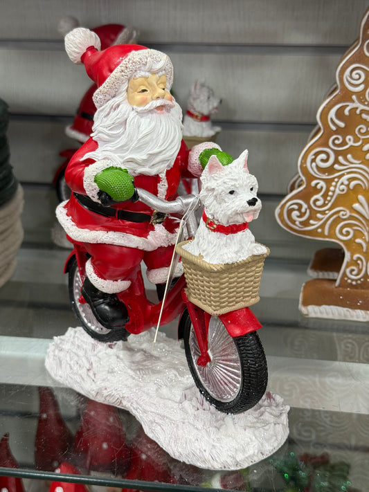 New resin Santa & Yorkie bike riding Christmas decor