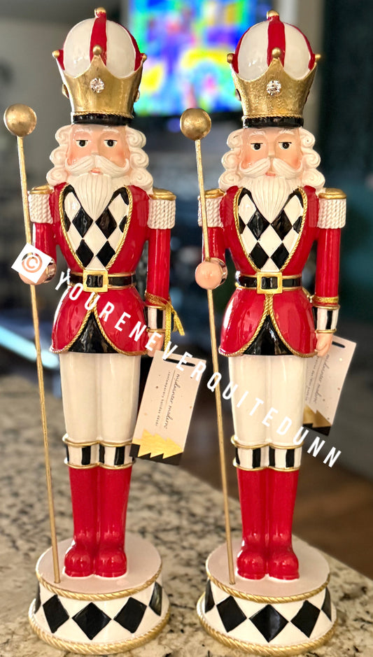 New Christmas decor red checked nutcracker 20” wood set (2)  both included.