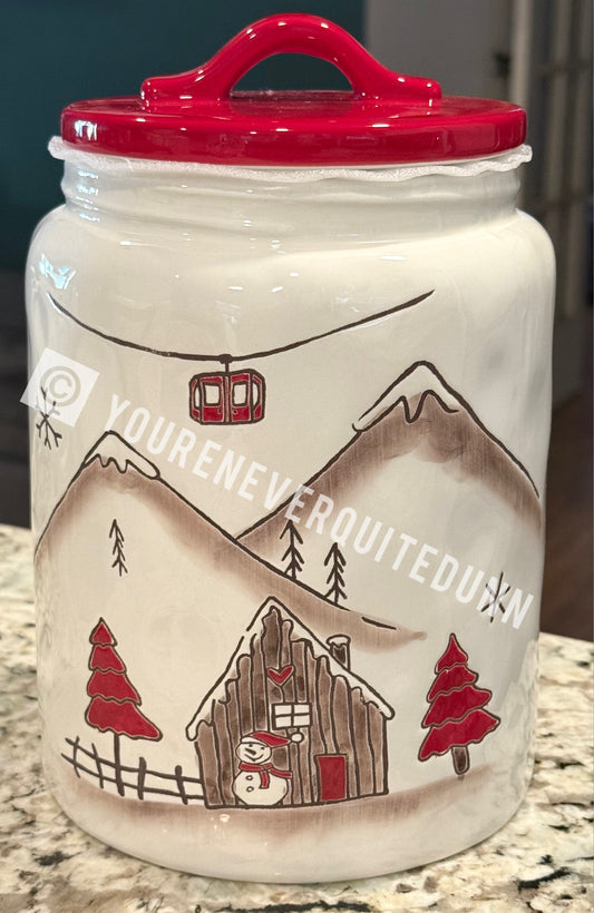 New Potter’s Studio ceramic Christmas ski resort canister