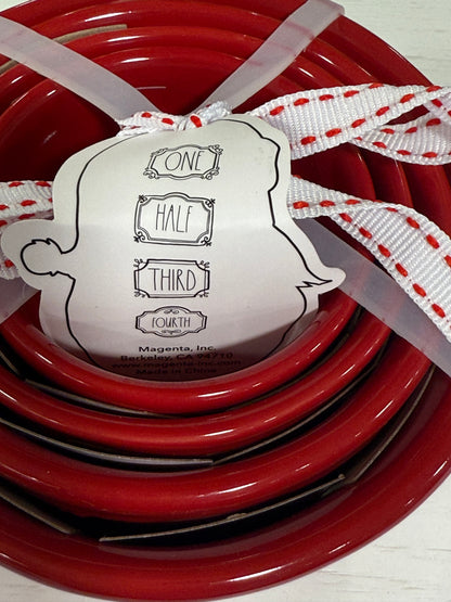 New Rae Dunn red ceramic chalkboard trimmed Christmas measuring cup set