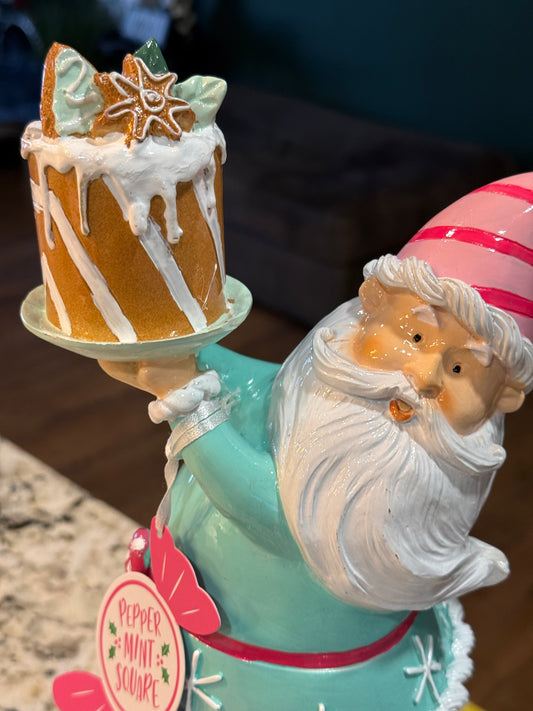 New pastel Christmas Peppermint Square gingerbread Santa decor 13.5x7.5