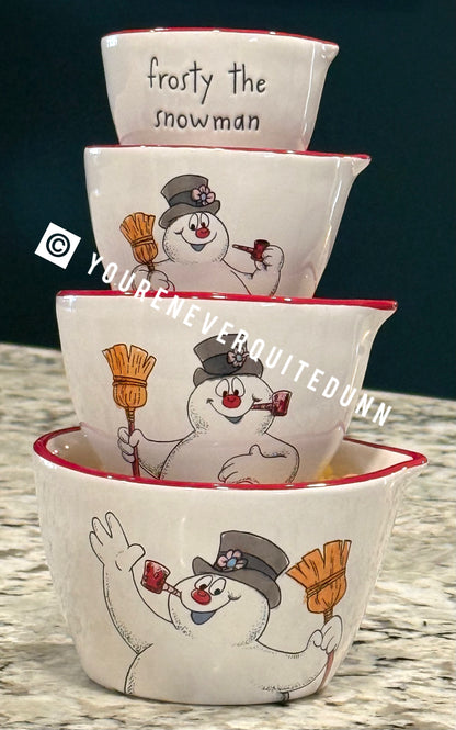 New Rae Dunn white ceramic FROSTY THE SNOWMAN ☃️ Christmas measuring cup set
