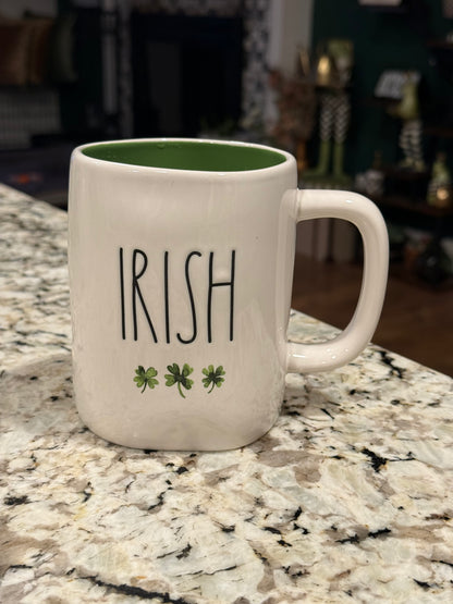 New Rae Dunn St. Patrick’s Day ceramic coffee mug IRISH, watercolor shamrocks