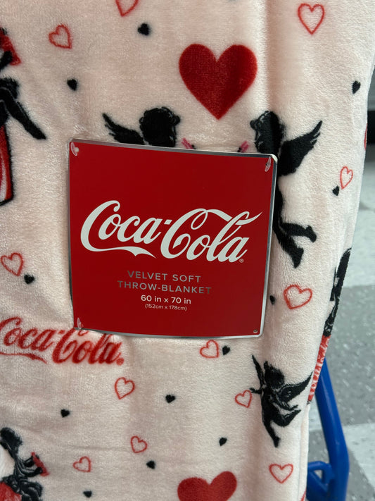 New Coca Cola pink Cupid oversized Valentines throw blanket 60x70