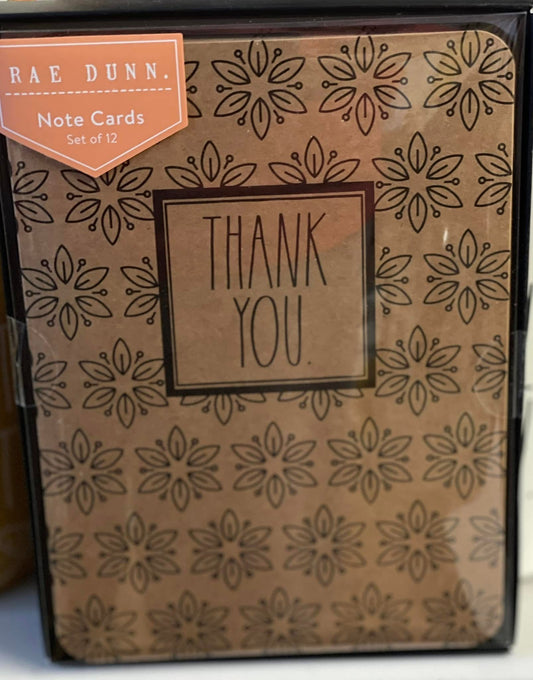 New Rae Dunn 12-pack THANK YOU cards (blank inside) black floral