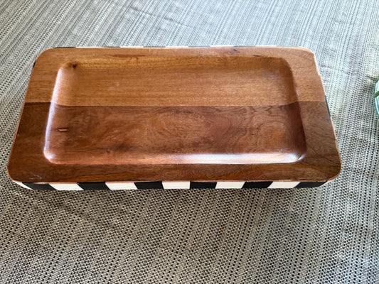 New Made in India wood courtly check serving tray 12.25x6.25”