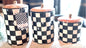 New Courtly Check checkered made in India ceramic black & white canister set 8, 7.5, 5”