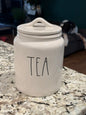 New Rae Dunn 8” TEA ceramic white flat lid canister