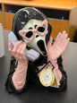 New Goulish resin light up Halloween decor pink & black Scream girl on phone decor