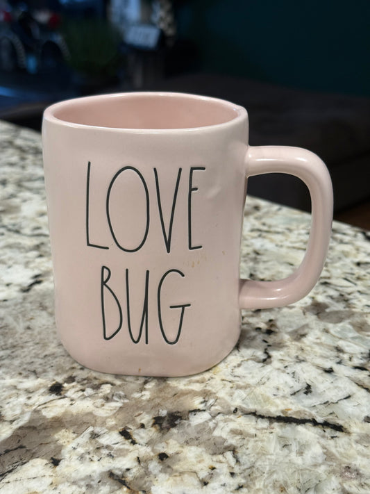 New Rae Dunn pink ceramic coffee mug LOVE BUG