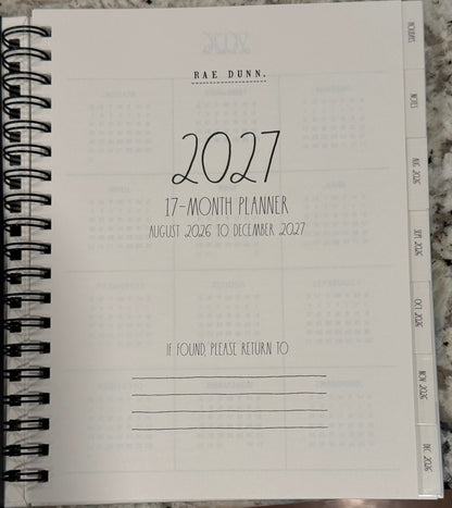 New Rae Dunn 8x10 spiral hardback 2026-2027 Planner-gold bow