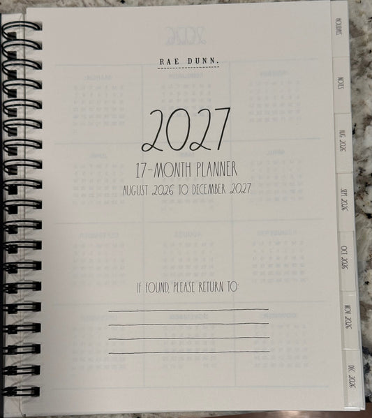 New Rae Dunn 8x10 spiral hardback 2026-2027 Planner-striped lemon